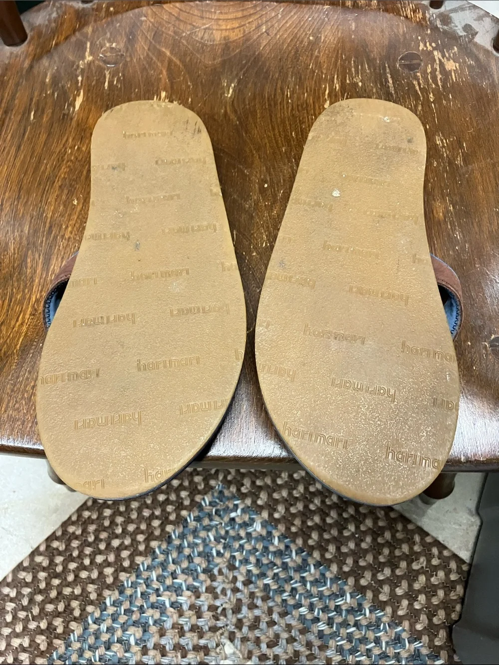 Hair Mari Men's Brown Leather Flip-Flop Sandals with Blue Lining
